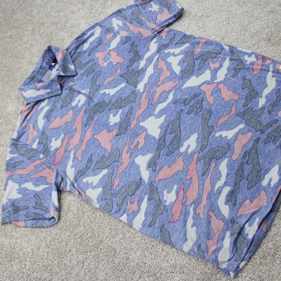 Puma Polo Shirt Mens Medium Pink/Blue Camo Reverse Print Golf S/S Pullover - Picture 7 of 14